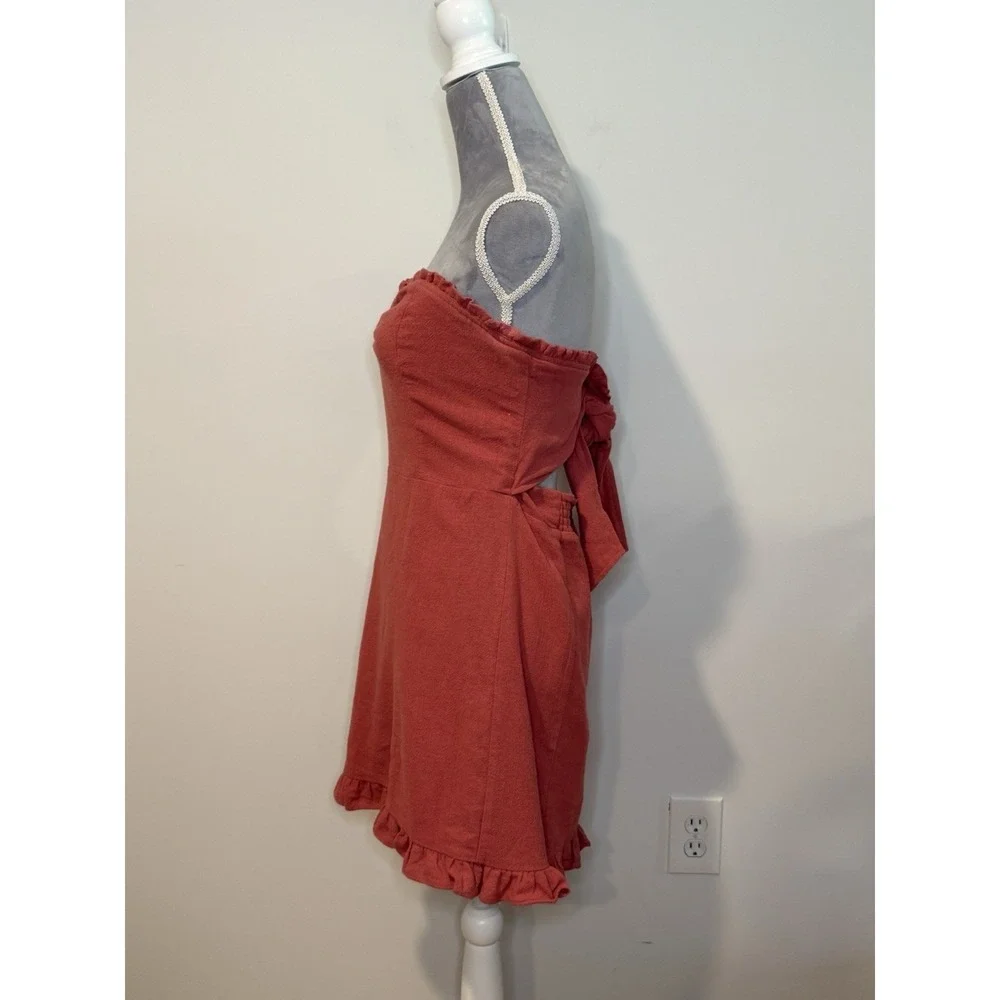 Free People Strapless Mini Dress Beach Gauzy Pink Tie Back Sun Festival Sz‎ LG